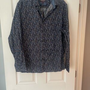 Johnston & Murphy Blue and Brown Geometric Shirt